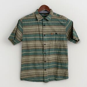HippyTree Shirt Men’s M Green Gray Stripe Short Sleeve Outdoors Casual Gorpcore